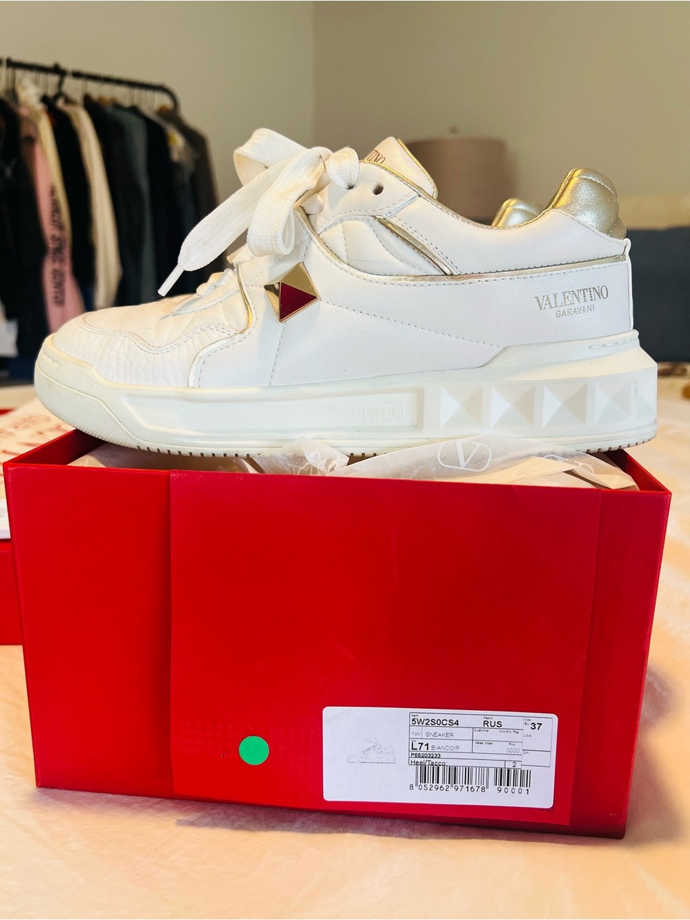 Valentino Garavani White Sneakers with Gold Heel Accents